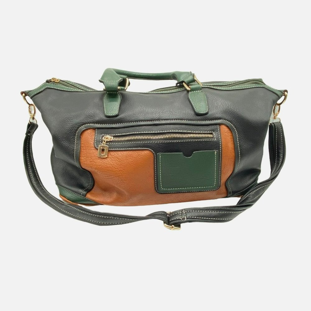 Black Rivet 17" Tote Bag w Should Strap Green Brown Black Handbag Satchel
